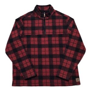 John Wayne Pullover 1/4 Zip Wooly Fleece‎ Red Plaid Shirt Mens XL Lumberjack